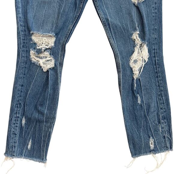 Abercrombie & Fitch A & F High Rise Mom Jeans Sz 26 2 Blue Distressed Curve Love - Picture 3 of 13